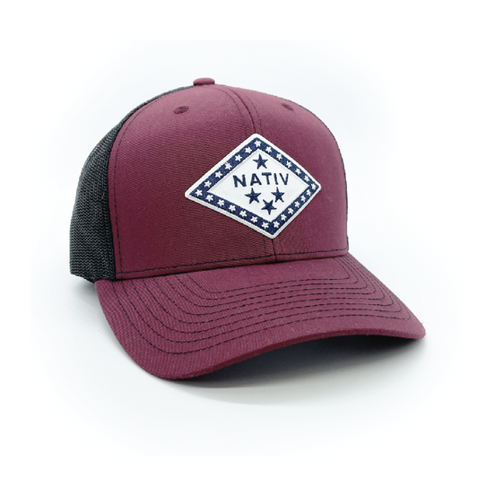 nativ flag trucker ~ deep cardinal and black