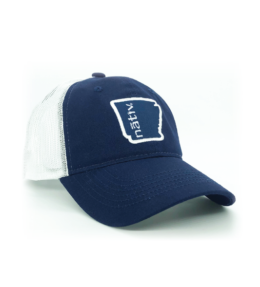 arkansas nativ navy white trucker