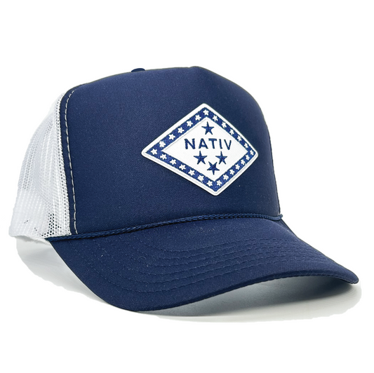 nativ flag foam front trucker ~ navy and white